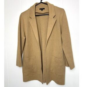 J‎ Crew Cardigan Womens M Open Front Sweater Knit Blazer Jacket Wool Blend Tan